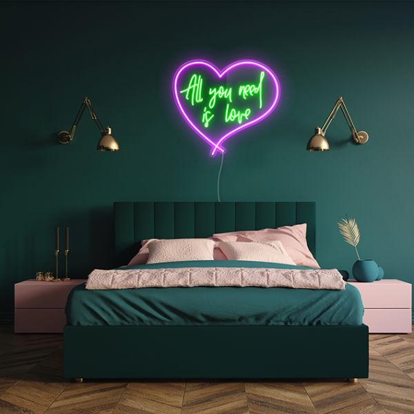 All You Need Is Love Neon Heart purple & green sign by CUSTOM NEON®