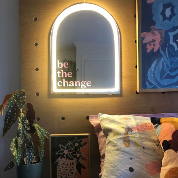 Be the Change LED neon mirrored art @customneon Signs of Change charity range