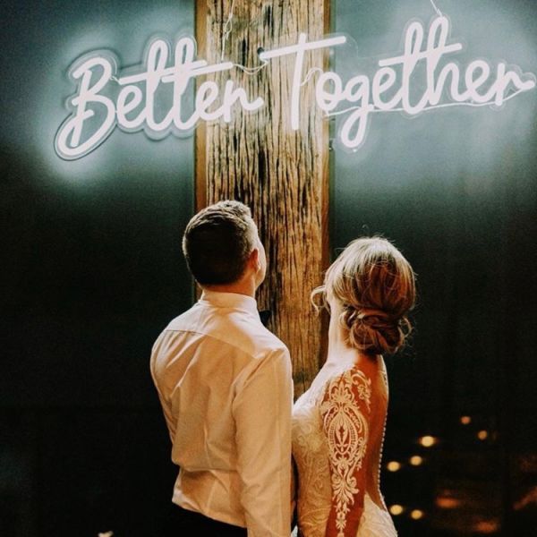 Better Together wedding decor sign with bride and groom - photo from CustomNeon.co.uk