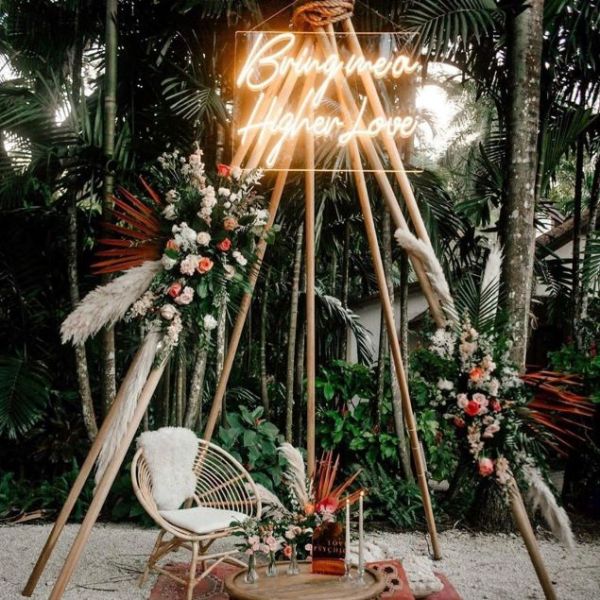 Bring me a Higher Love in warm white LED neon flex at a wedding from Custom Neon® photo by @felipeespinal for @vanessamorgan