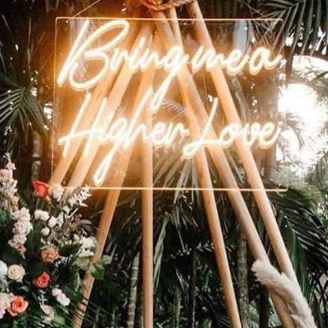 Bring me a Higher Love in warm white LED neon flex at a wedding from Custom Neon® photo by @felipeespinal for @vanessamorgan