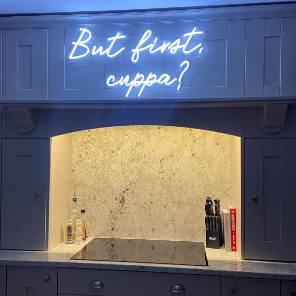 But first, Cuppa? white Custom Neon® kitchen sign