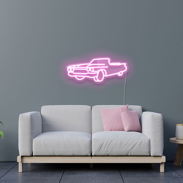 Cadillac classic car art in soft pink on babe cave wall by CUSTOM NEON®