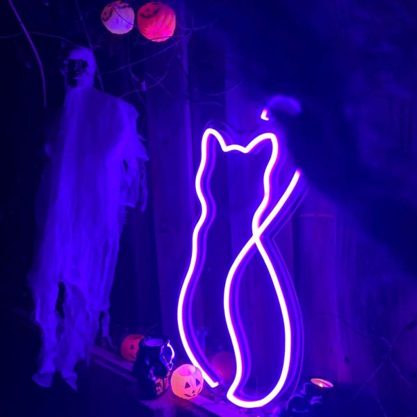 Custom Neon® purple cat light-up sign for Halloween decorations