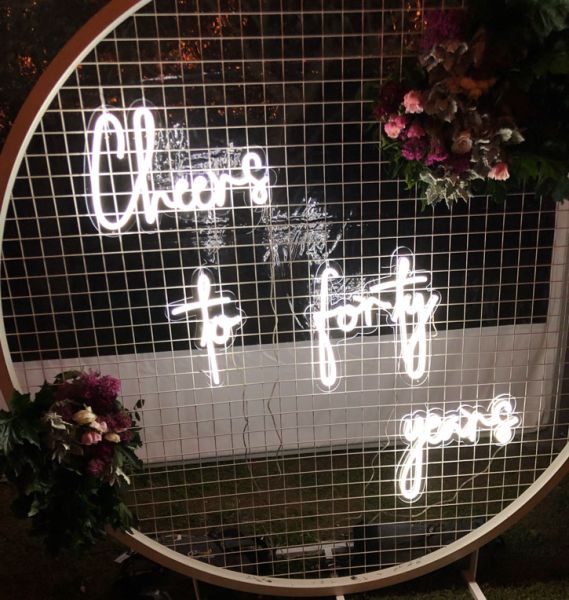 40th Birthday Neon Light Sign * Cheers to Forty Years * LED neon on acrylic backboard cut to shape/letter cut - photo from CustomNeon.co.uk