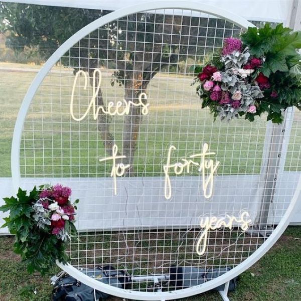 Cheers to Forty Years LED neon on acrylic backboard cut to shape/letter cut - designed by Custom Neon™