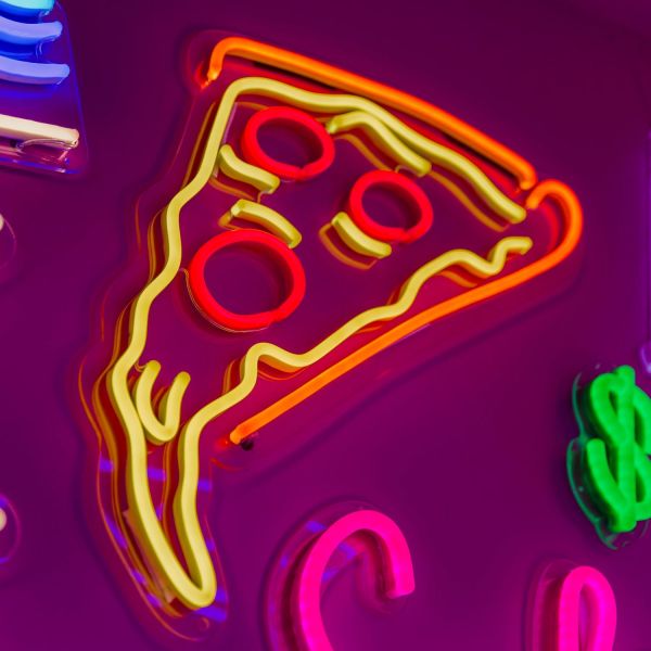Orange yellow and red pizza slice by Custom Neon®