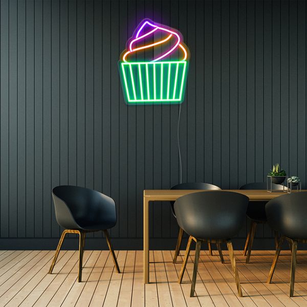 Frosted cupcake light sign wall mounted in a café - by Custom Neon®