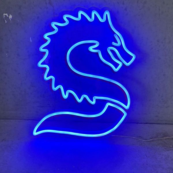 Stylized dragon in blue LED neon flex from Custom Neon