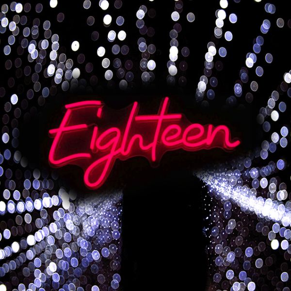 Eighteen Light Sign shown in red from Custom Neon®