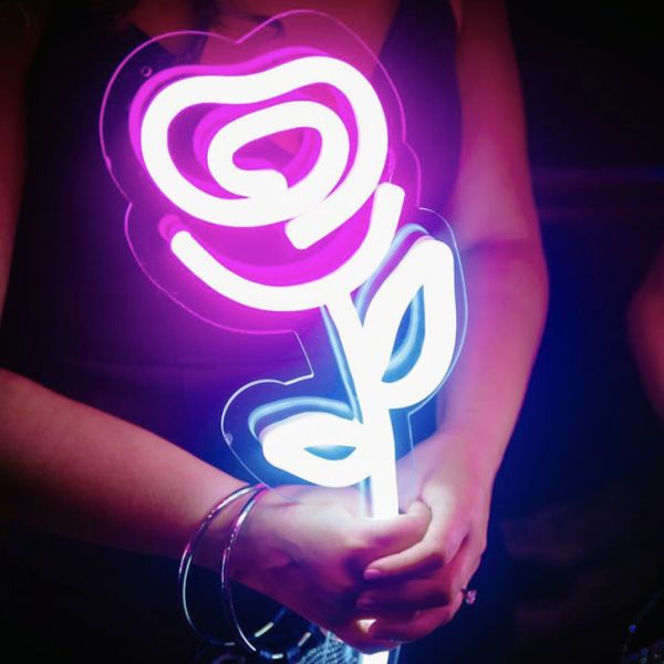 Handheld LED Neon Bridesmaids Bouquet - photo from CustomNeon.co.uk