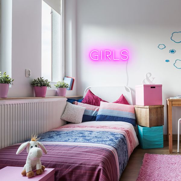 Girls pink CUSTOM NEON® sign in child's bedroom