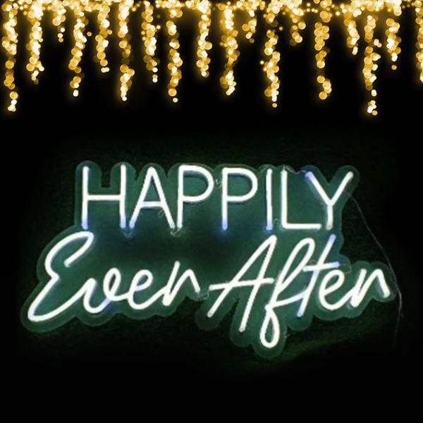 Happily Ever After portable neon sign with battery pack - photo from CustomNeon.co.uk
