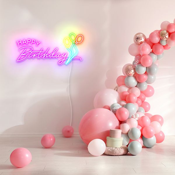 Pink Happy Birthday Sign with Balloons by CUSTOM NEON®