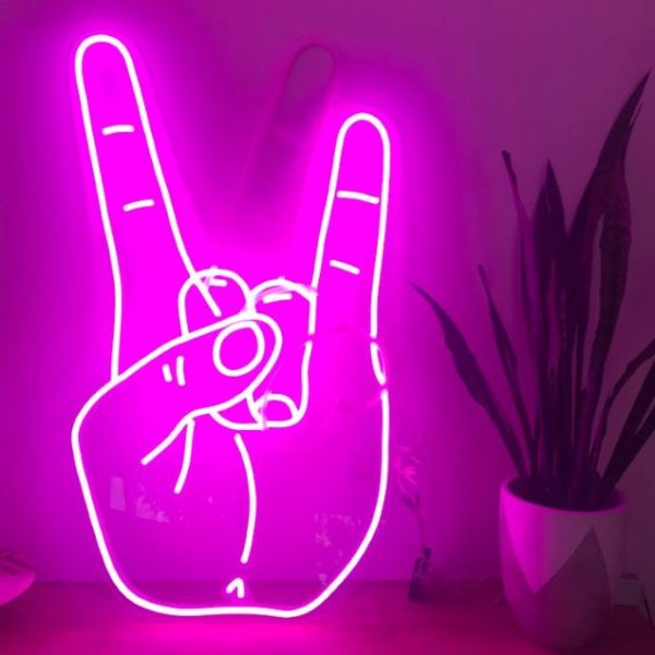 Sign of the horns / Rock On neon art in pink - Custom Neon®