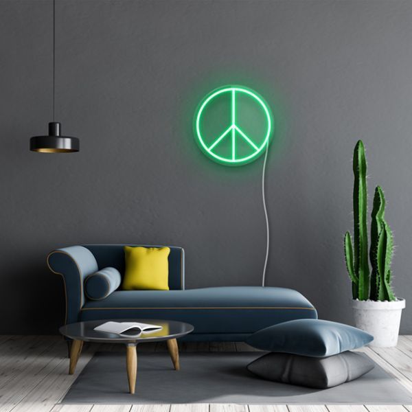 Iconic Neon Peace Symbol pre-designed light-up wall art from Custom Neon®