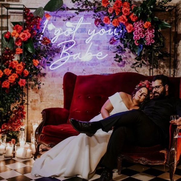 I got you babe neon look light sign shown at a wedding - from Custom Neon®