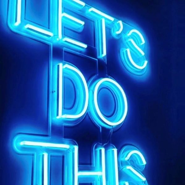 Let's Do This blue neon look sign shown wall mounted - from Custom Neon®