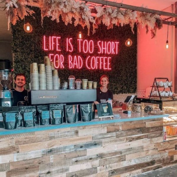Life Is Too Short For Bad Coffee CUSTOM NEON® sign behind the counter @7beanscoffee