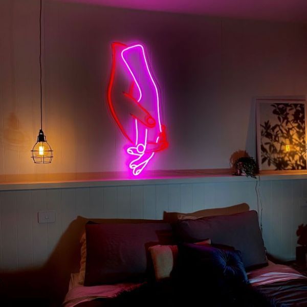 Lovers Holding Hands bedroom neon art by Custom Neon