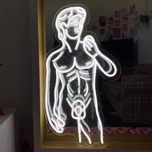 Michelangelos David LED neon sculpture by Custom Neon®,Michelangelos David Custom Neon® artwork in white LED flex
