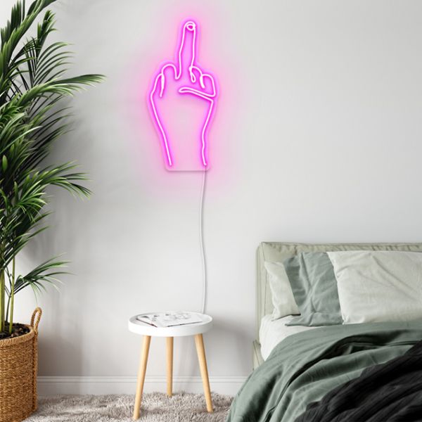 Middle Finger Neon Look Art pre-designed light-up wall art from Custom Neon®
