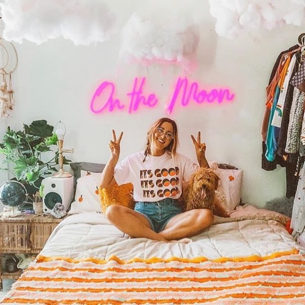 On the Moon pink light sign shown turned off - made by @customneon for @malloryonthemoon
