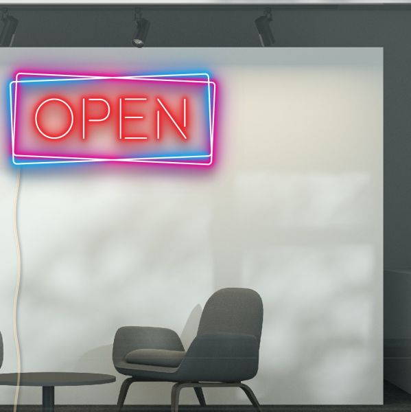Neon look LED open sign in eye catching red, pink and blue - from CustomNeon.co.uk