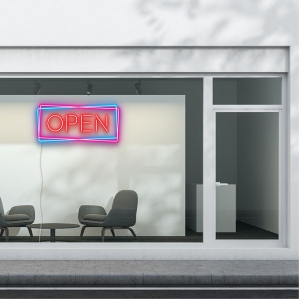Neon look LED open sign in red, pink and blue - from CustomNeon.co.uk