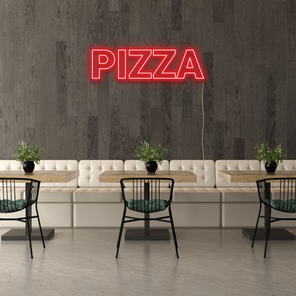 LED neon pizza sign in red double lined font - from Custom Neon®