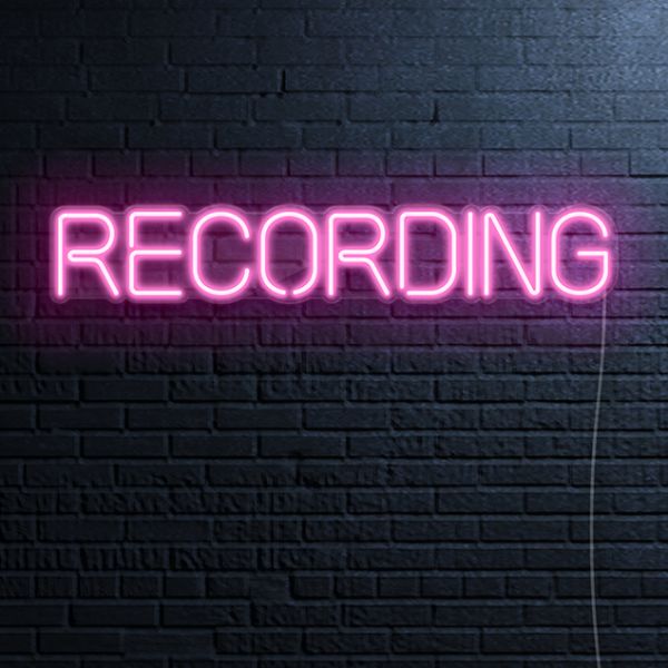 Vintage Recordin neon sign in pink on dark brick wall - by CUSTOM NEON®