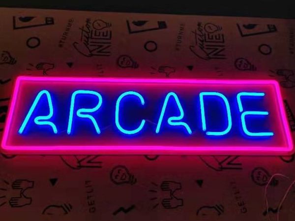 Retro Arcade LED neon sign in pink and blue - made by Custom Neon®