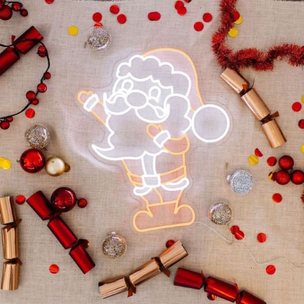 Santa neon light in bright white and warm yellow/gold LED neon flex - designed by Custom Neon™