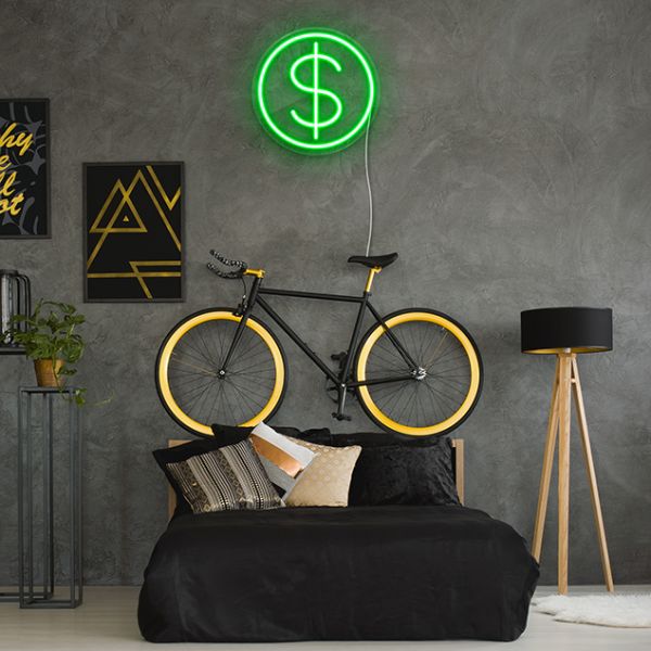 Faux Neon $ Sign in Circle: pre-designed LED neon art from Custom Neon®