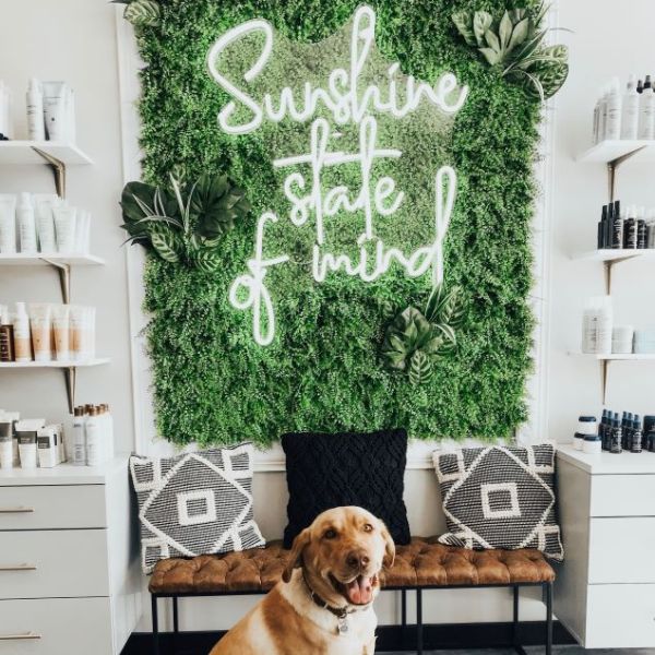 Sunshine State of Mind Neon Sign shown as wall decor in a hair salon - from CustomNeon.co.uk