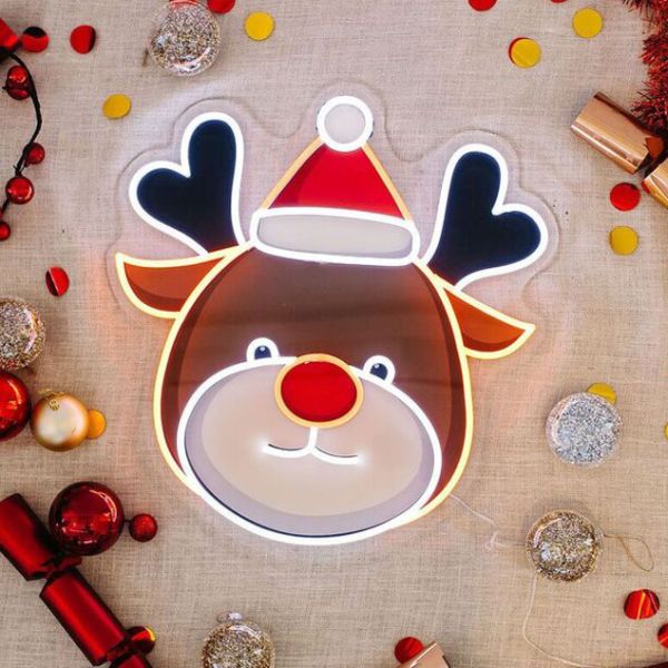 UV printed LED reindeer Xmas light up decoration from CustomNeon.co.uk