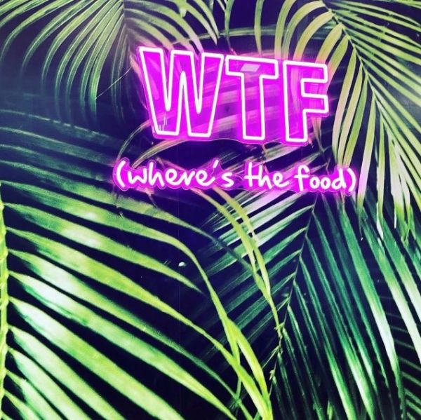 WTF (where's the food) LED neon sign in pink made by @customneon for @rhodeswaterside