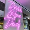 Death Before Decaf LED neon cafe sign @skullandrosecafe by Custom Neon