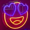 Custom Neon® Heart Eyes Emoji Sign shown in warm white and dark blue
