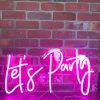 Let's Party Pink Neon Light Wall Decor shown on exposed brick wall - photo from CustomNeon.co.uk @customneon
