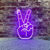 Peace hand LED neon light show in purple turned ON - from Custom Neon