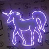 Purple fantasy unicorn LED neon wall art by Custom Neon® shown turned on