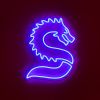 Stylized Chinese Dragon LED neon art from Custom Neon® shown illuminated in blue against a dark background