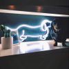 Dachshund Neon Art shown as home decor with a real life sausage dog - photo from CustomNeon.co.uk