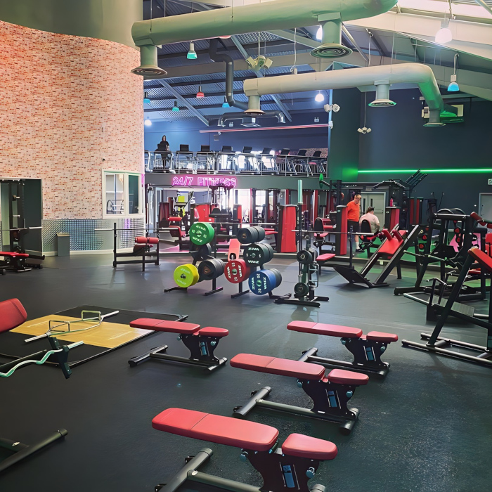 Large pink Custom Neon® 24/7 Fitness logo sign @247fitnesssheffield @247fitnessgym