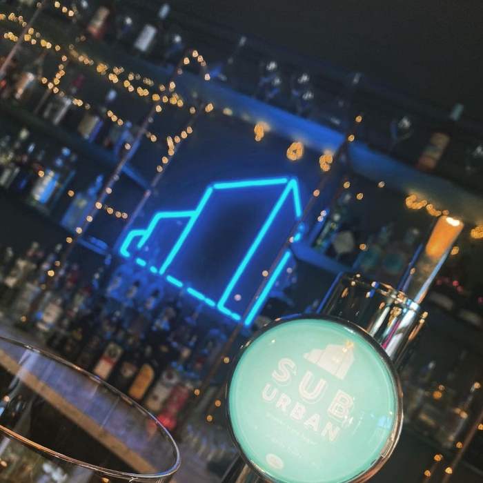 Blue Custom Neon® restaurant logo sign @24suburban