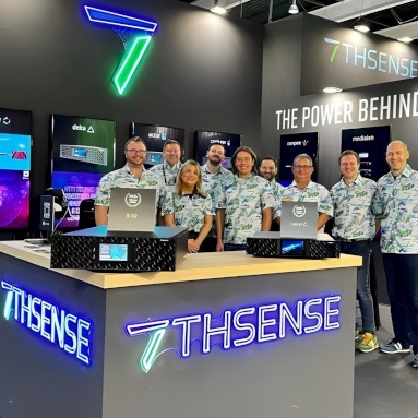 Custom Neon® blue and green tradeshow signage @7thsense00 @ise_show