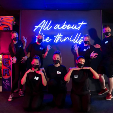 All About the Thrills blue Custom Neon® selfie sign @airthrillsperth