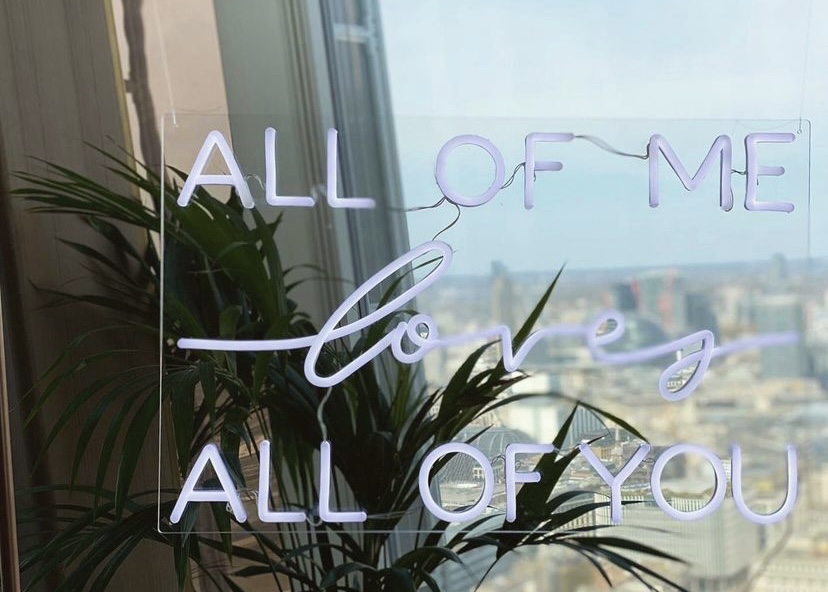 White Custom Neon® sign All of Me Loves All of You @theproposers