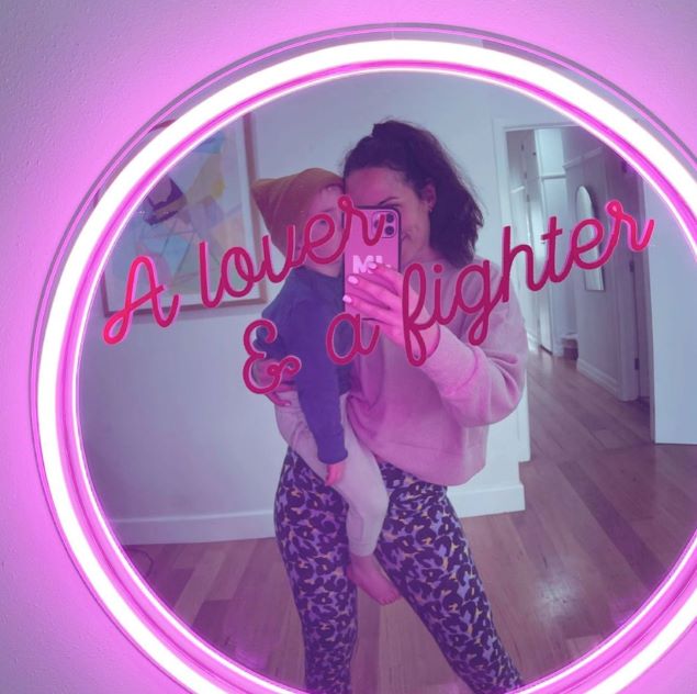 A Lover & A Fighter Custom Neon® silver mirror with pink LED frame 